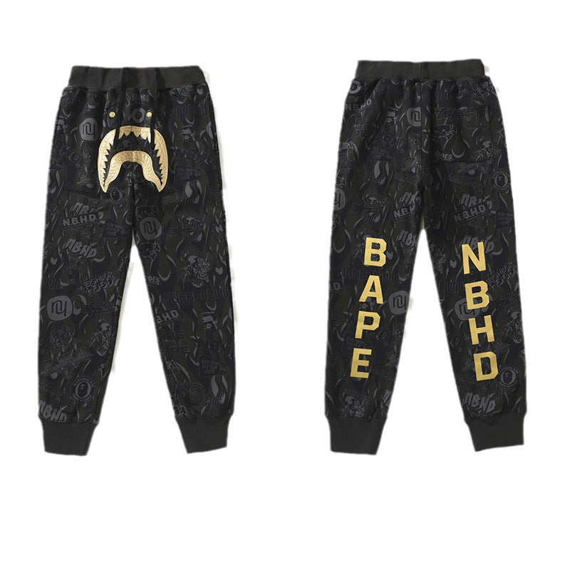 BAPE Gold BAPE Letter Pants