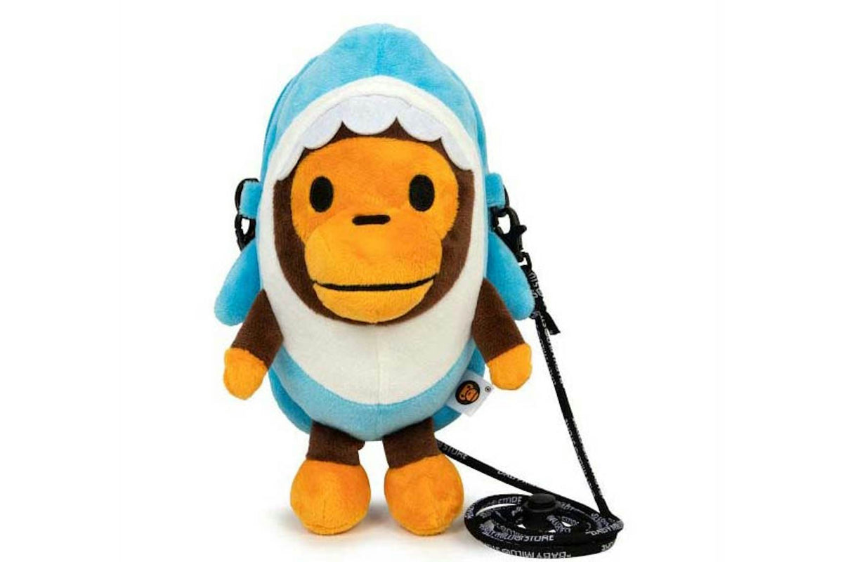 BAPE BABY MILO SHARK PLUSH MOBILE BAG - BLUE WHITE