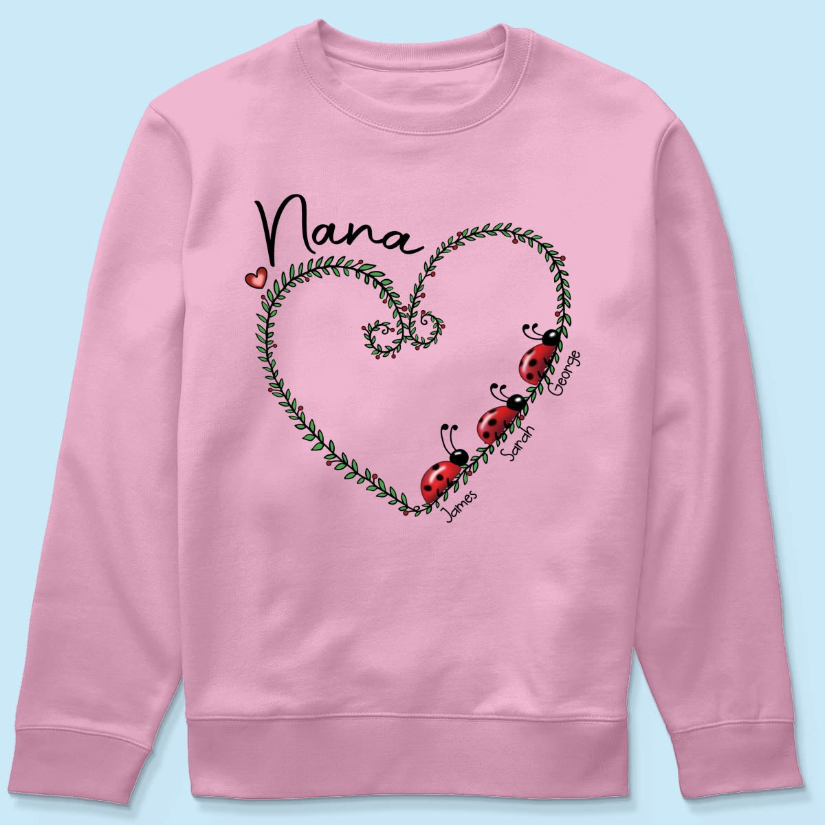 Grandma Mom Ladybug Heart Personalized Shirt