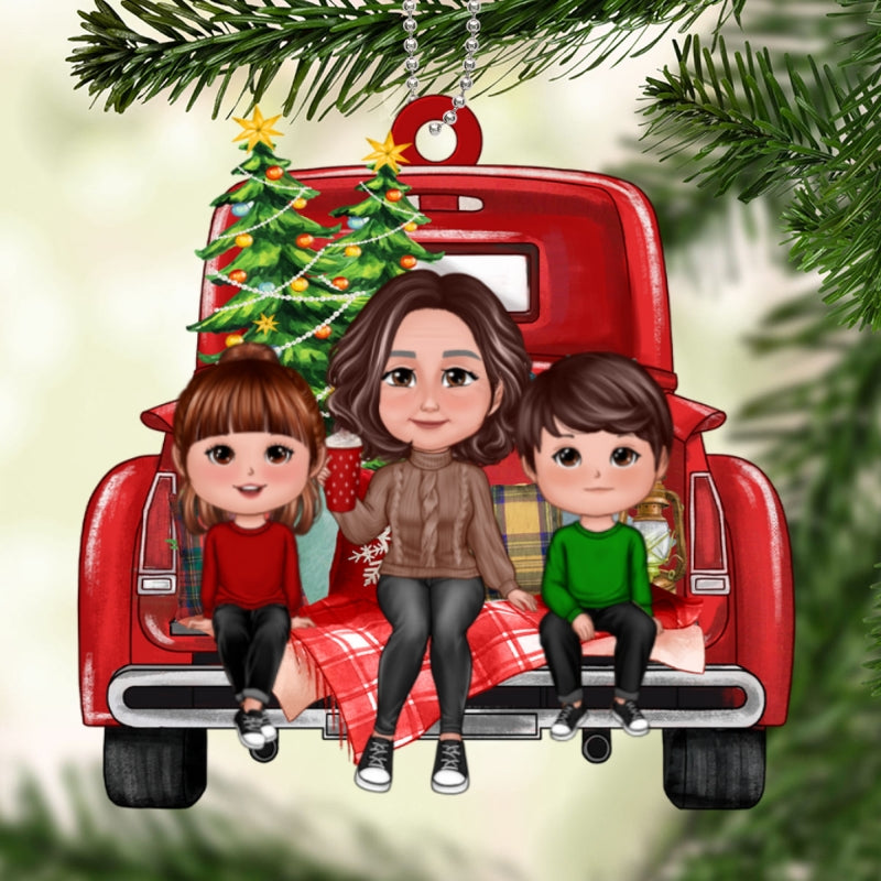 Grandma Mom Kids Christmas Truck Back View Personalized Acrylic Ornament