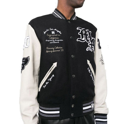 AMIRI Appliquéd Embroidered Wool-Blend and Leather Varsity Jacket