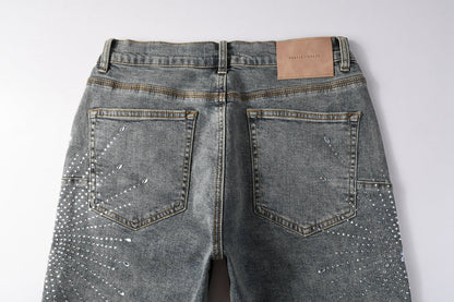 Purple Brand Crystal Diamond Denim Shorts #5093