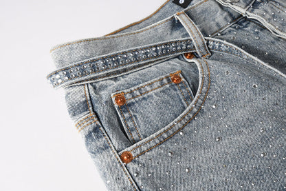 Purple Brand Crystal Diamond Denim Shorts #5096