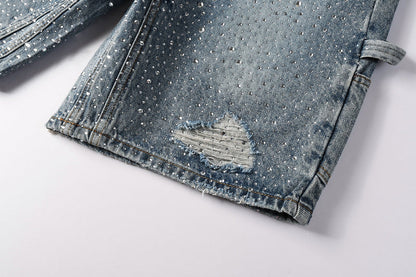 Purple Brand Crystal Diamond Denim Shorts #5097
