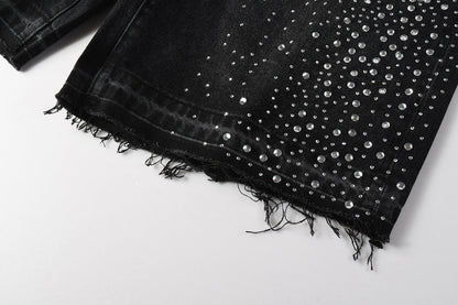 Purple Brand Crystal Diamond Denim Shorts #5103