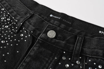 Purple Brand Crystal Diamond Denim Shorts #5103