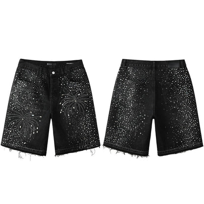Purple Brand Crystal Diamond Denim Shorts #5103