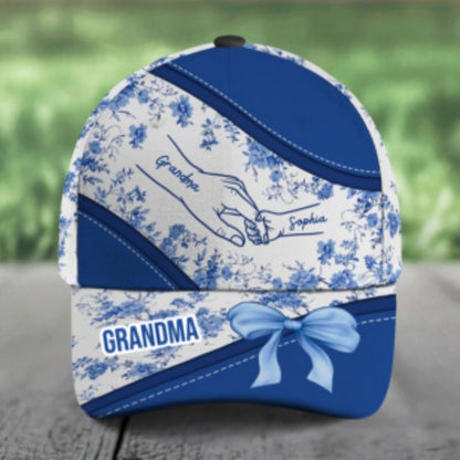 Grandma Mom Kids Holding Hands Bow Coquette Chinoiserie Personalized Classic Cap, Mother's Day gift