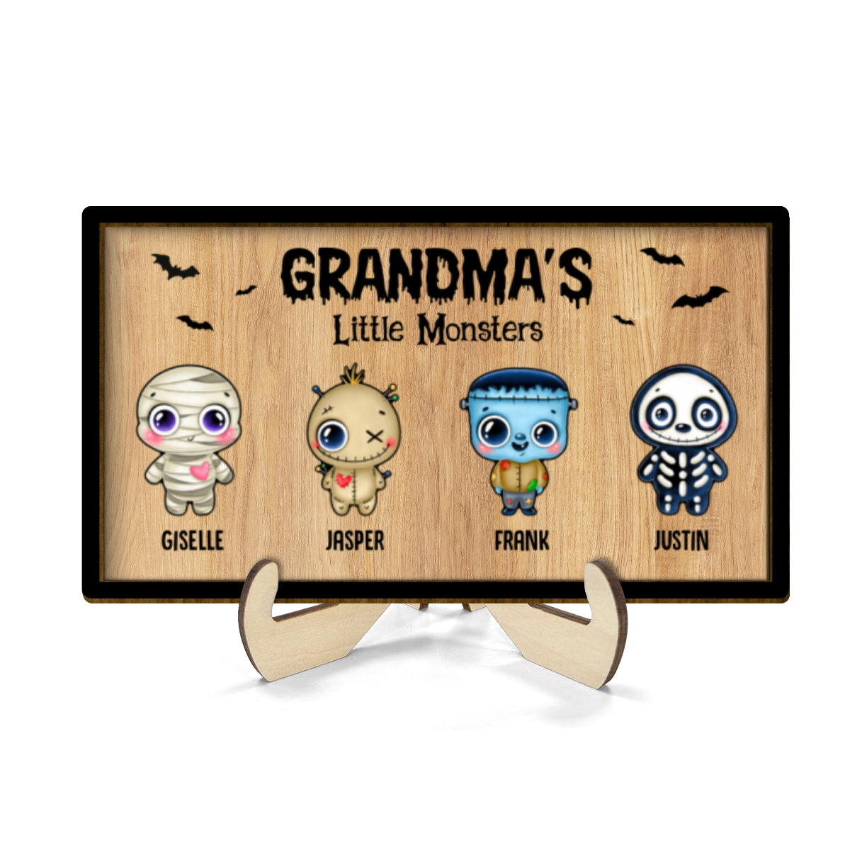 Grandma Mom Little Monsters Personalized 2-Layer Wooden Plaque, Halloween Decor