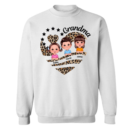 Grandma Mom Leopard Heart Doll Kids Personalized Shirt