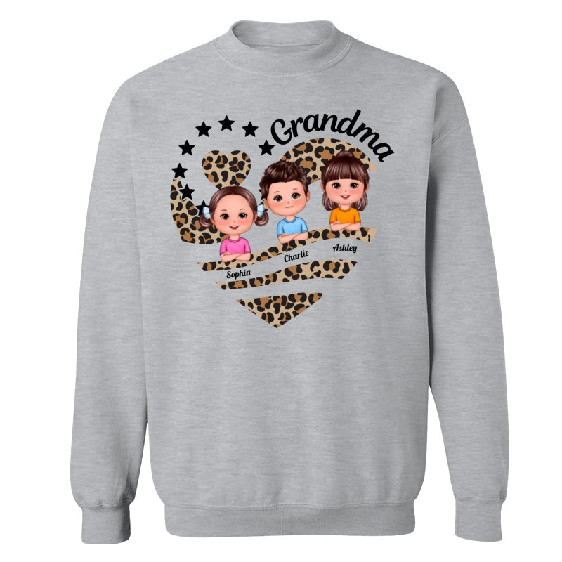 Grandma Mom Leopard Heart Doll Kids Personalized Shirt