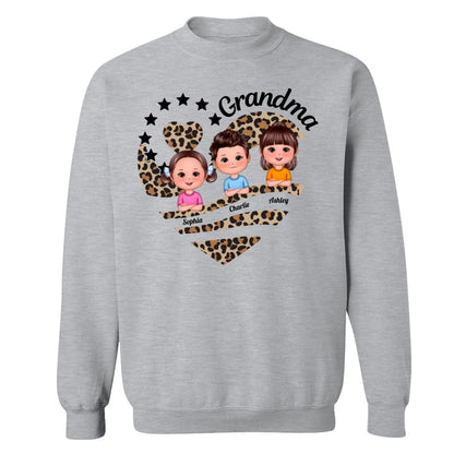 Grandma Mom Leopard Heart Doll Kids Personalized Shirt