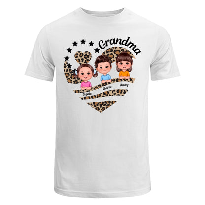 Grandma Mom Leopard Heart Doll Kids Personalized Shirt