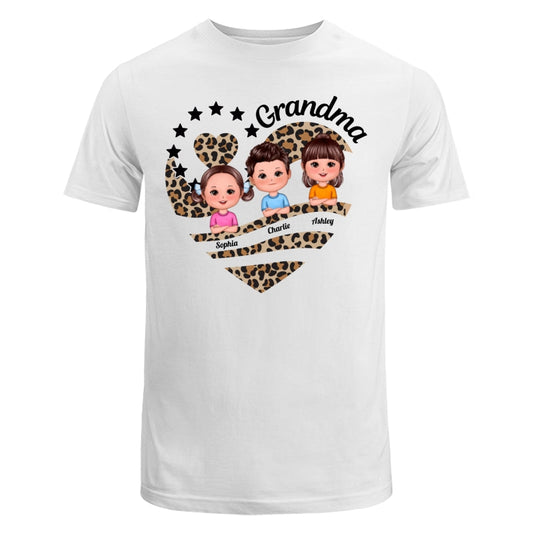 Grandma Mom Leopard Heart Doll Kids Personalized Shirt