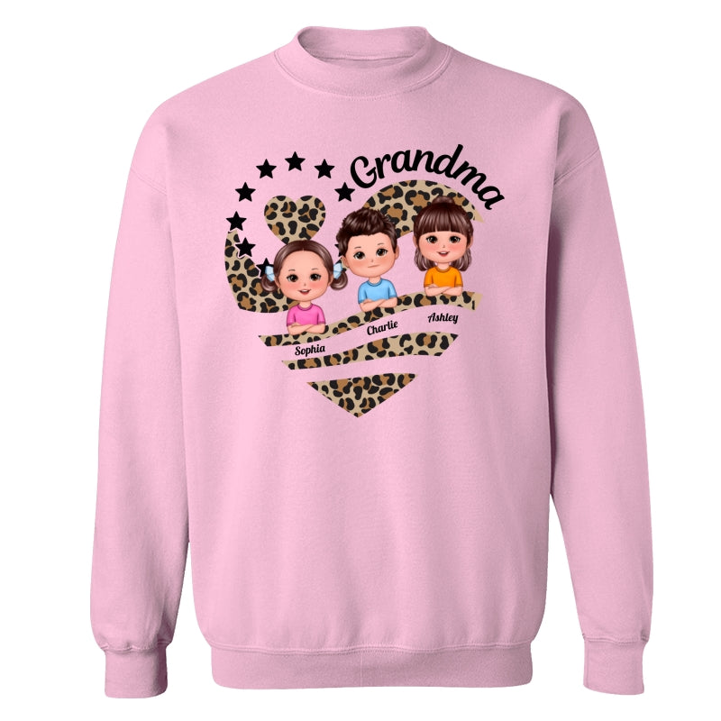 Grandma Mom Leopard Heart Doll Kids Personalized Shirt