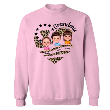 Grandma Mom Leopard Heart Doll Kids Personalized Shirt