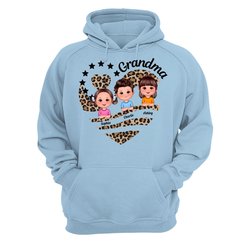 Grandma Mom Leopard Heart Doll Kids Personalized Shirt