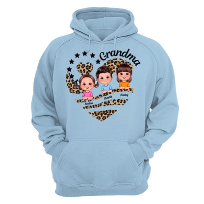 Grandma Mom Leopard Heart Doll Kids Personalized Shirt