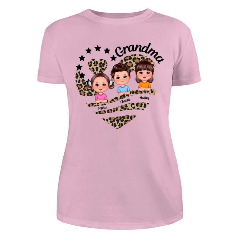 Grandma Mom Leopard Heart Doll Kids Personalized Shirt