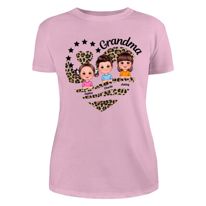 Grandma Mom Leopard Heart Doll Kids Personalized Shirt
