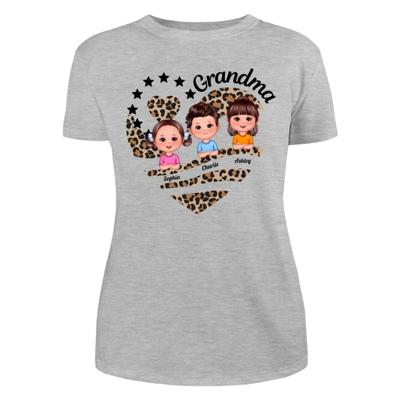 Grandma Mom Leopard Heart Doll Kids Personalized Shirt