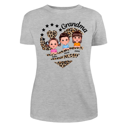 Grandma Mom Leopard Heart Doll Kids Personalized Shirt