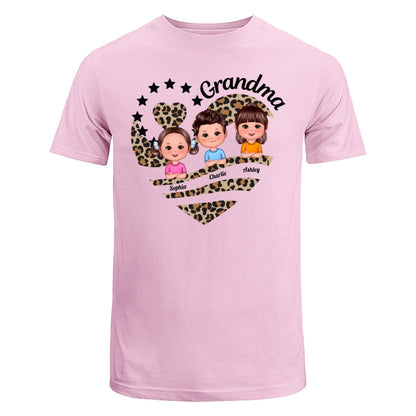 Grandma Mom Leopard Heart Doll Kids Personalized Shirt