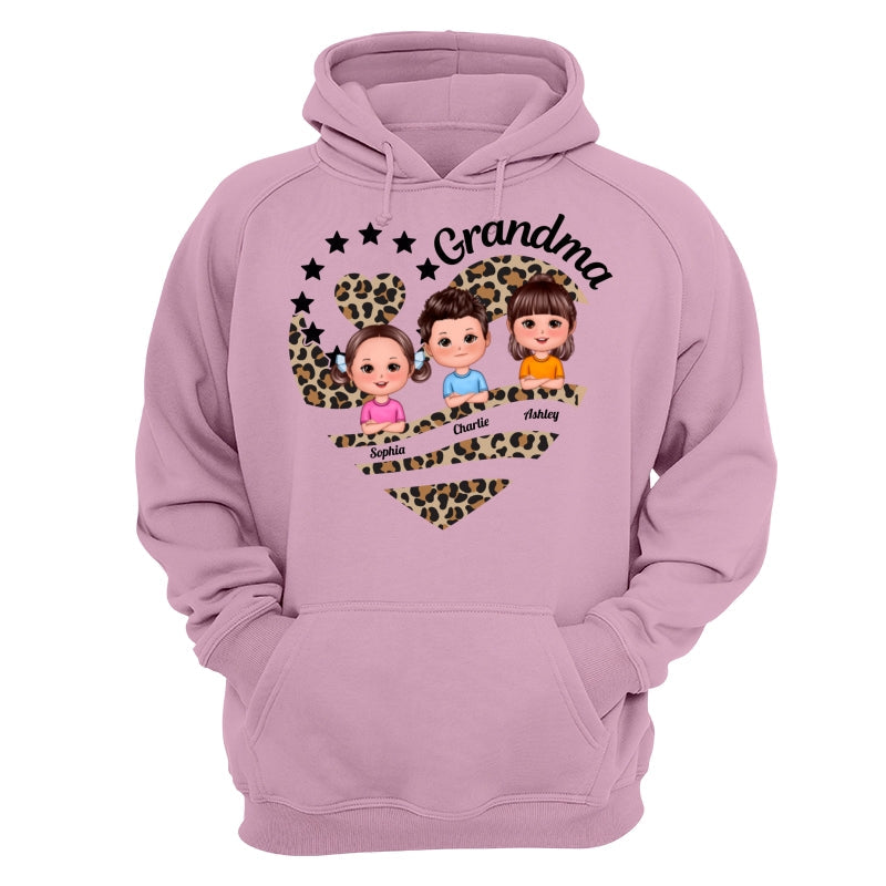 Grandma Mom Leopard Heart Doll Kids Personalized Shirt