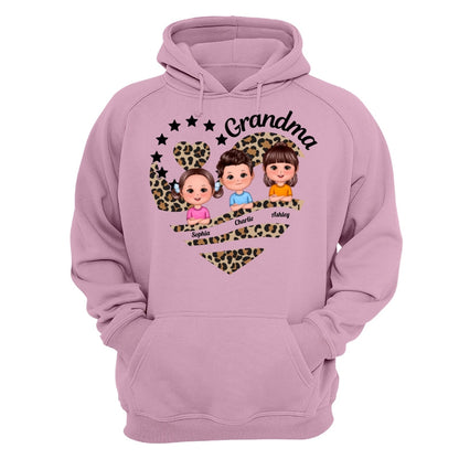 Grandma Mom Leopard Heart Doll Kids Personalized Shirt