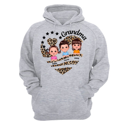 Grandma Mom Leopard Heart Doll Kids Personalized Shirt