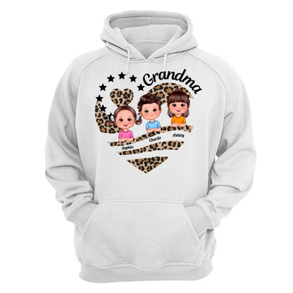 Grandma Mom Leopard Heart Doll Kids Personalized Shirt