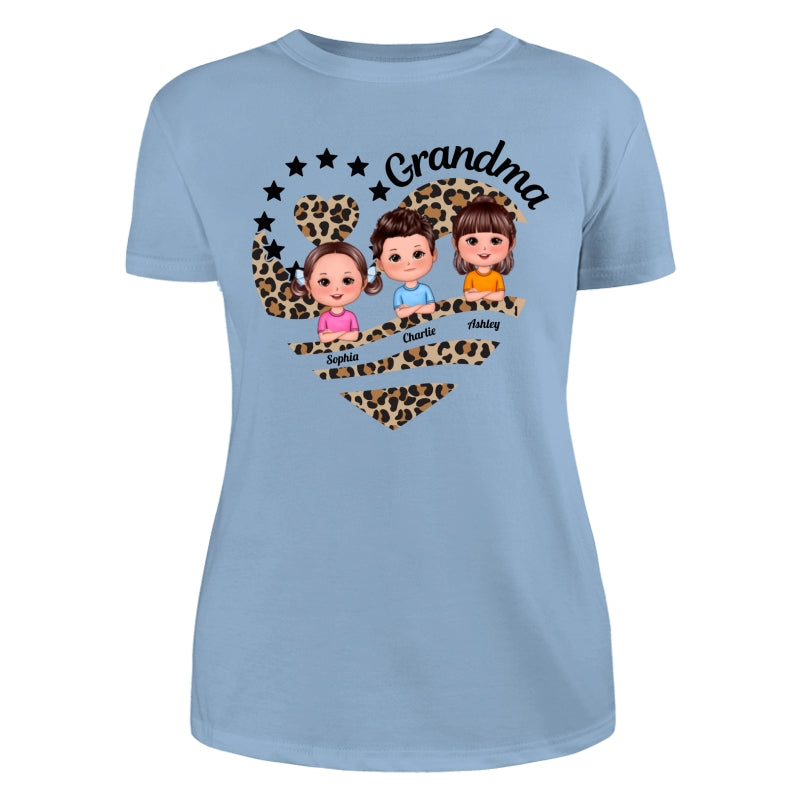 Grandma Mom Leopard Heart Doll Kids Personalized Shirt