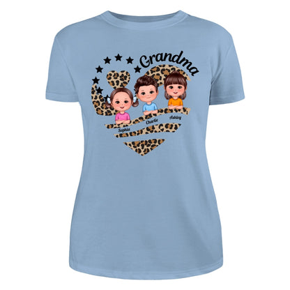 Grandma Mom Leopard Heart Doll Kids Personalized Shirt