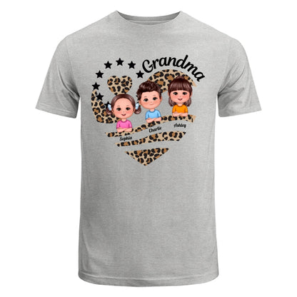Grandma Mom Leopard Heart Doll Kids Personalized Shirt