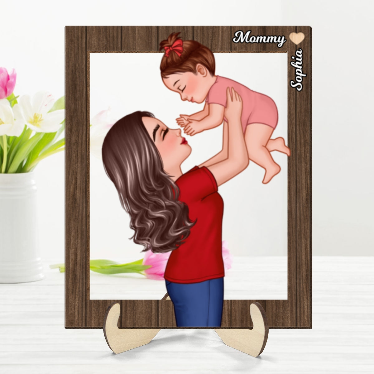Grandma Mom Lifting Kid Frame Personalized 2-Layer Wooden Plaque