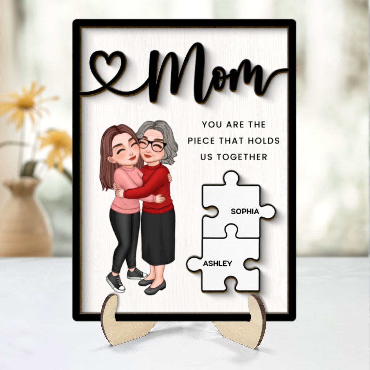 Grandma Mom Kid Piece Holds Us Together Personalized 2-layer Wooden Plaque