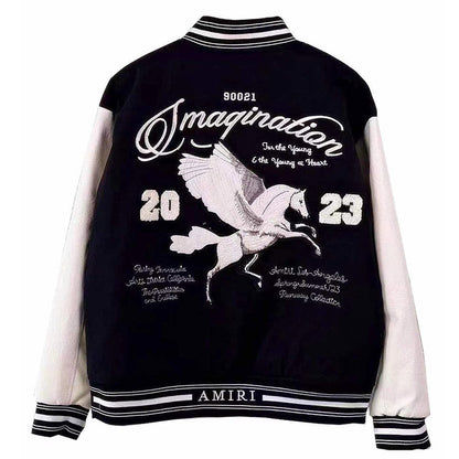AMIRI Appliquéd Embroidered Wool-Blend and Leather Varsity Jacket