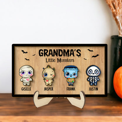 Grandma Mom Little Monsters Personalized 2-Layer Wooden Plaque, Halloween Decor