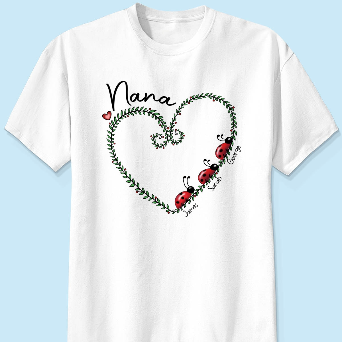 Grandma Mom Ladybug Heart Personalized Shirt