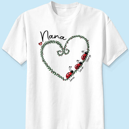 Grandma Mom Ladybug Heart Personalized Shirt