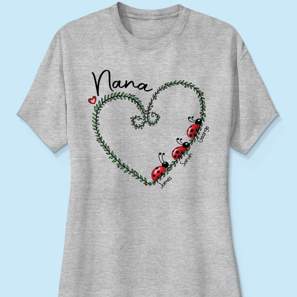 Grandma Mom Ladybug Heart Personalized Shirt