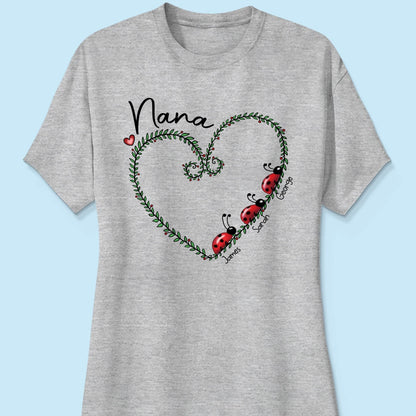 Grandma Mom Ladybug Heart Personalized Shirt