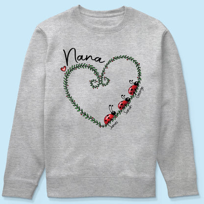 Grandma Mom Ladybug Heart Personalized Shirt