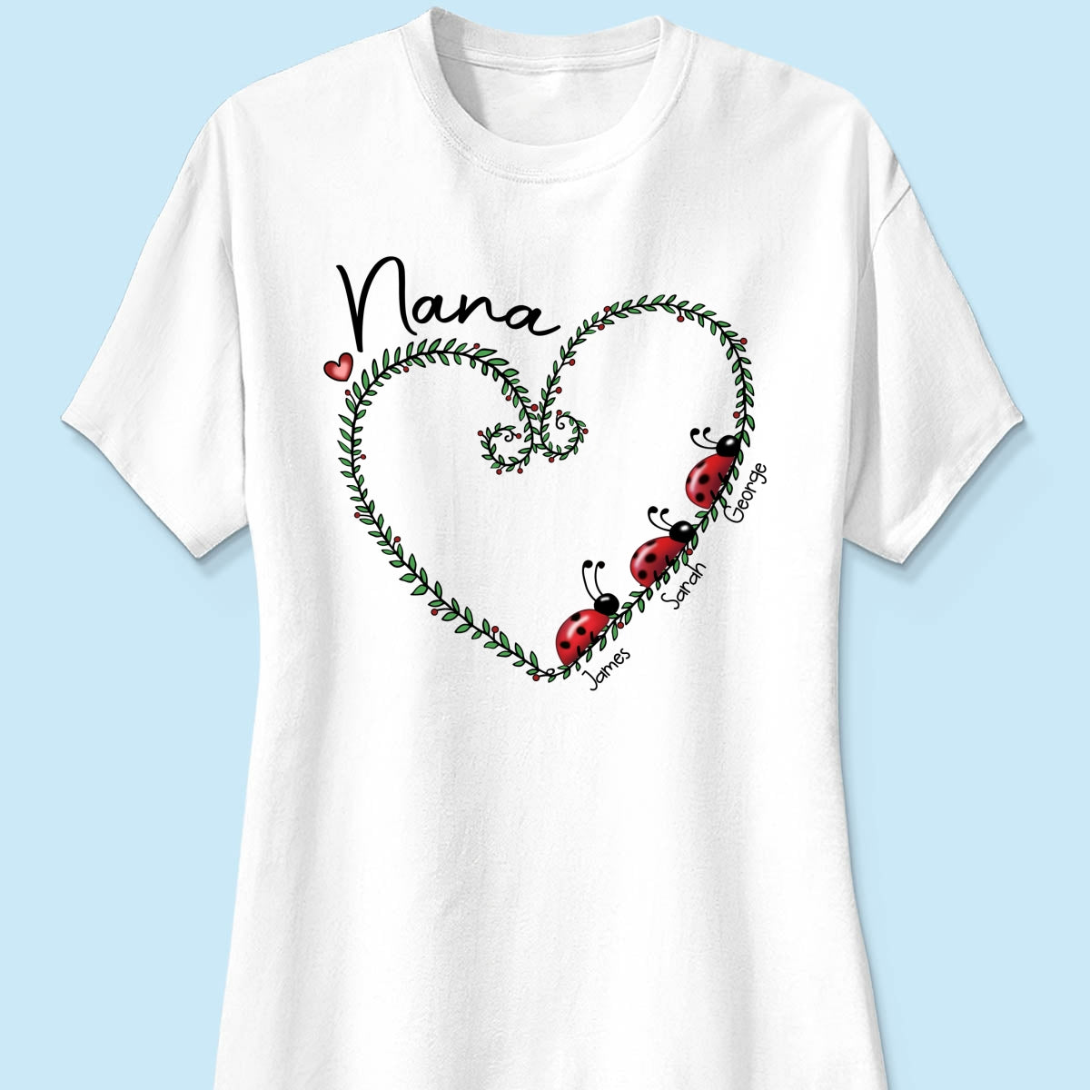 Grandma Mom Ladybug Heart Personalized Shirt