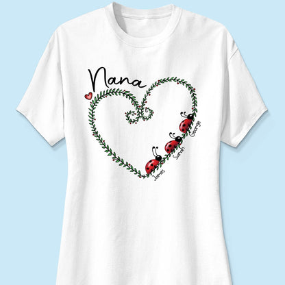 Grandma Mom Ladybug Heart Personalized Shirt
