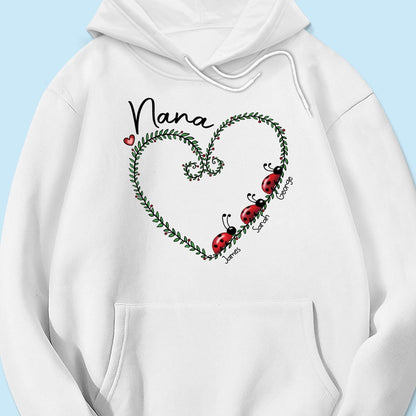 Grandma Mom Ladybug Heart Personalized Shirt