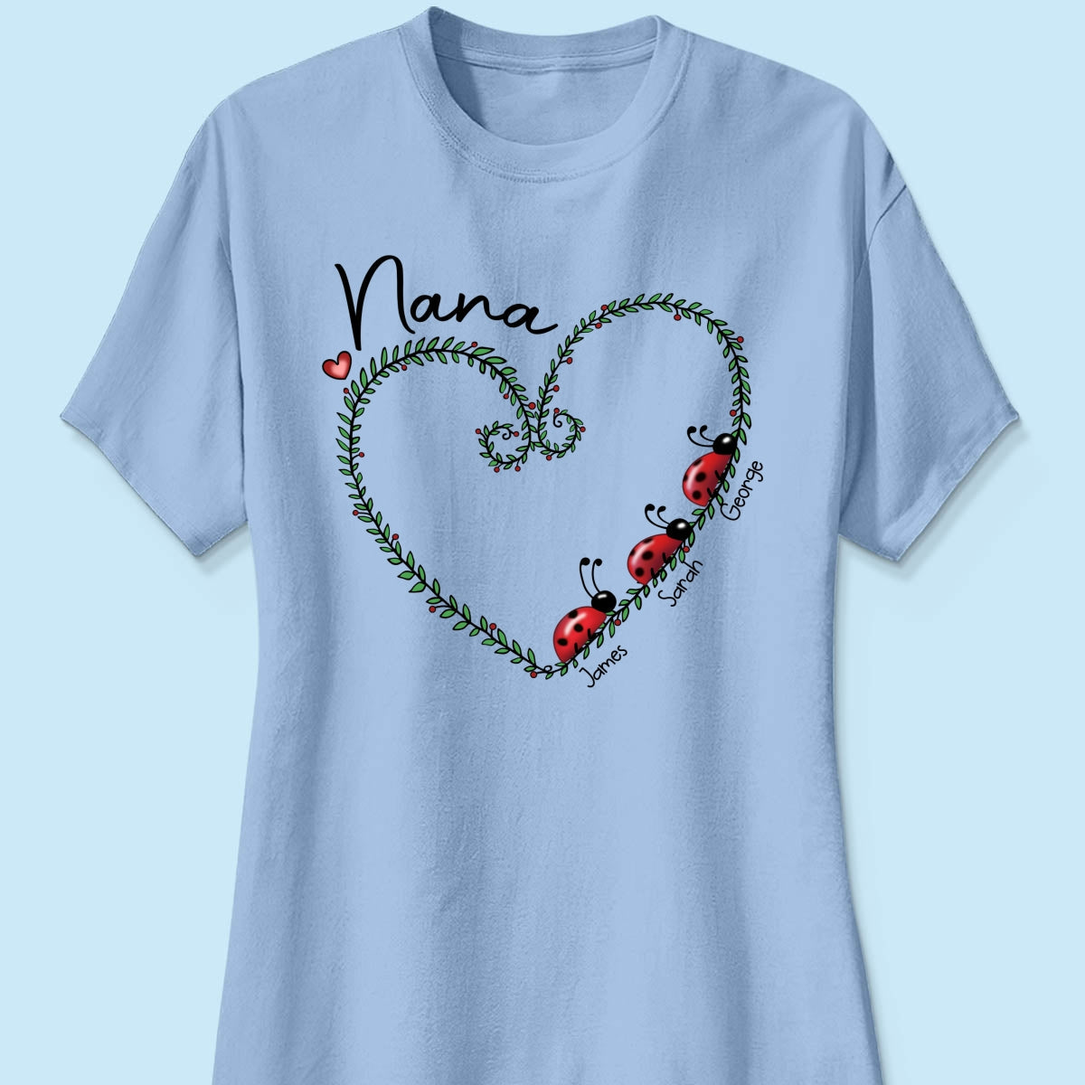 Grandma Mom Ladybug Heart Personalized Shirt