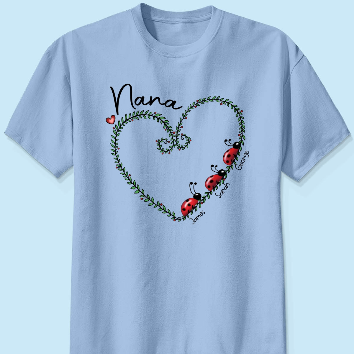 Grandma Mom Ladybug Heart Personalized Shirt