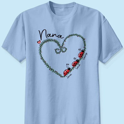 Grandma Mom Ladybug Heart Personalized Shirt