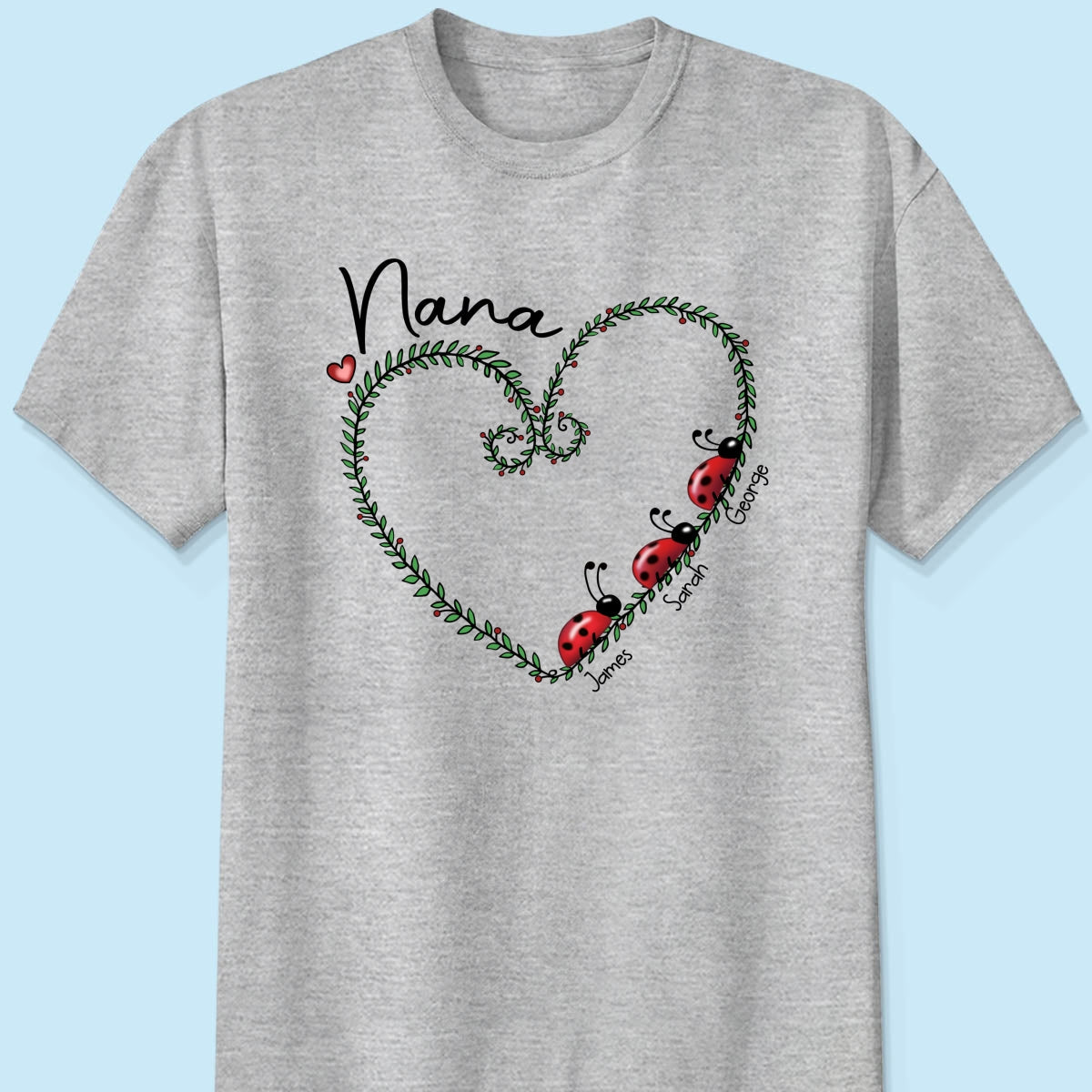 Grandma Mom Ladybug Heart Personalized Shirt